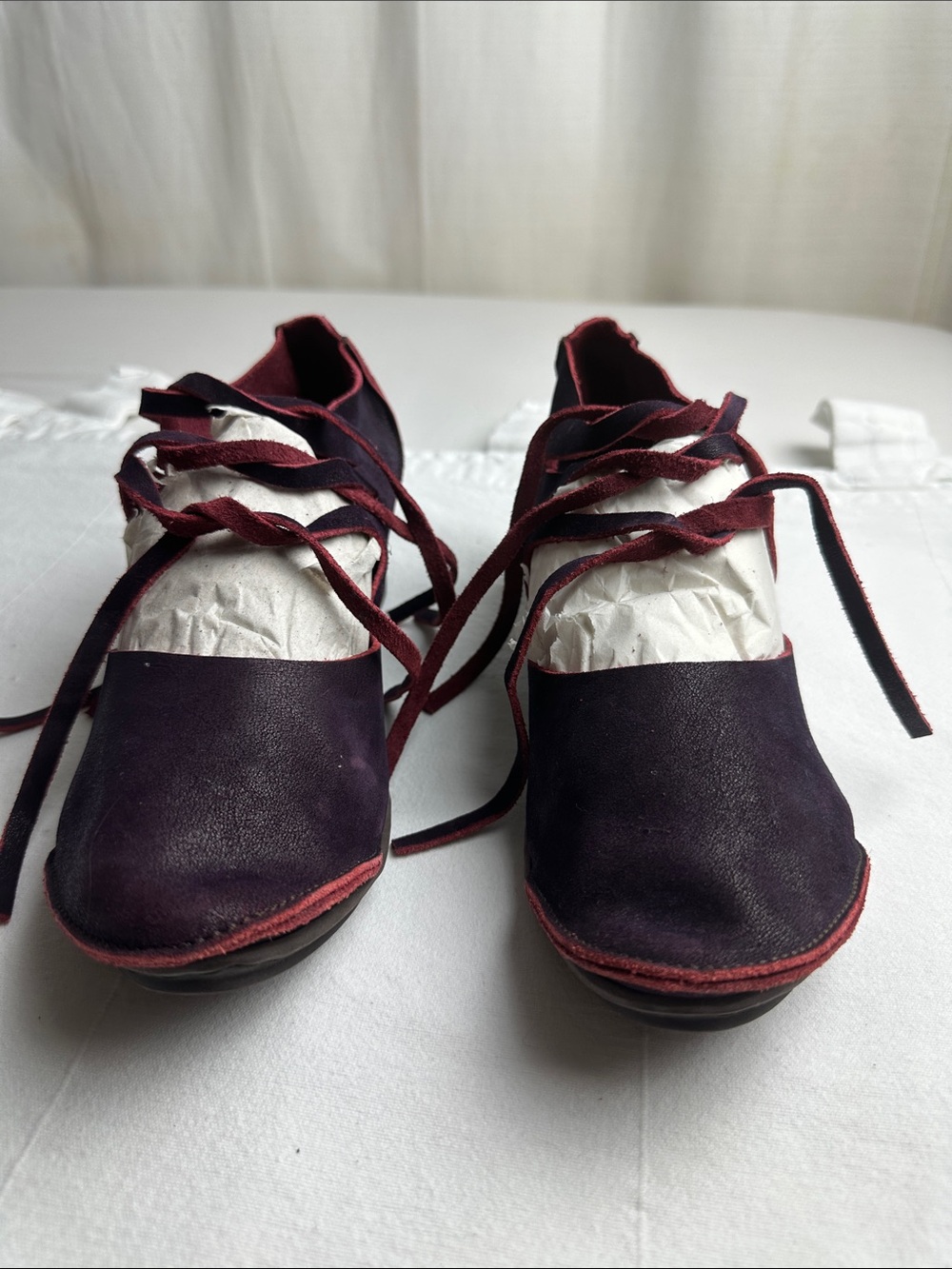 Trippen Lace-Up Flats in Deep Purple and Burgundy